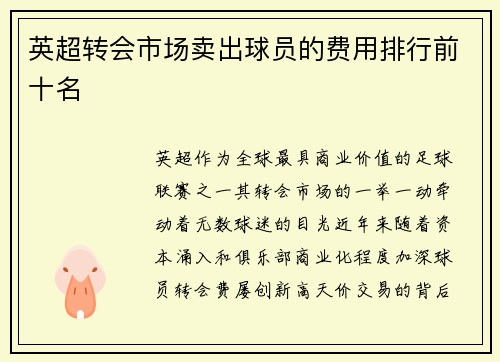 英超转会市场卖出球员的费用排行前十名